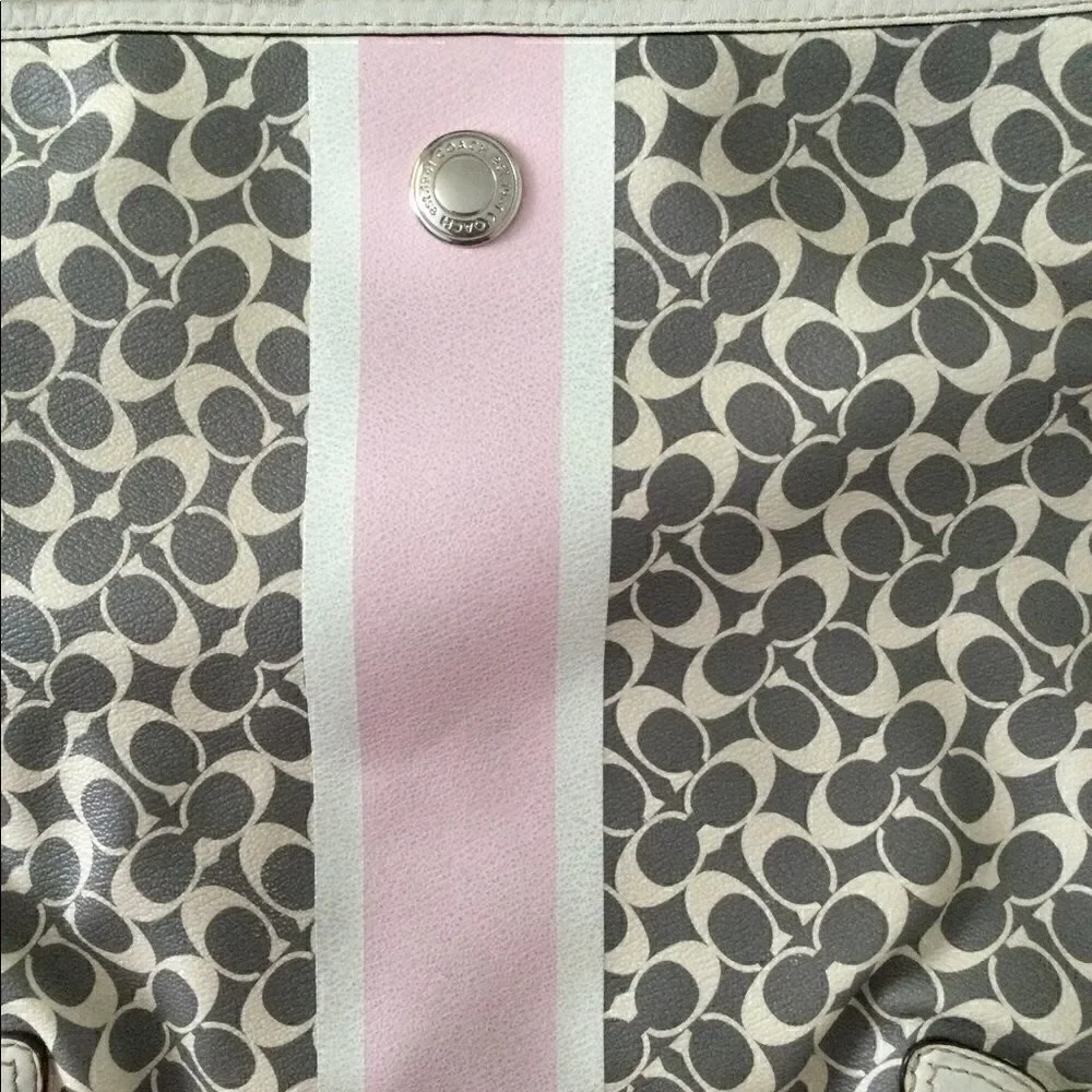 Coach bag, pink, gray, logo and stripe